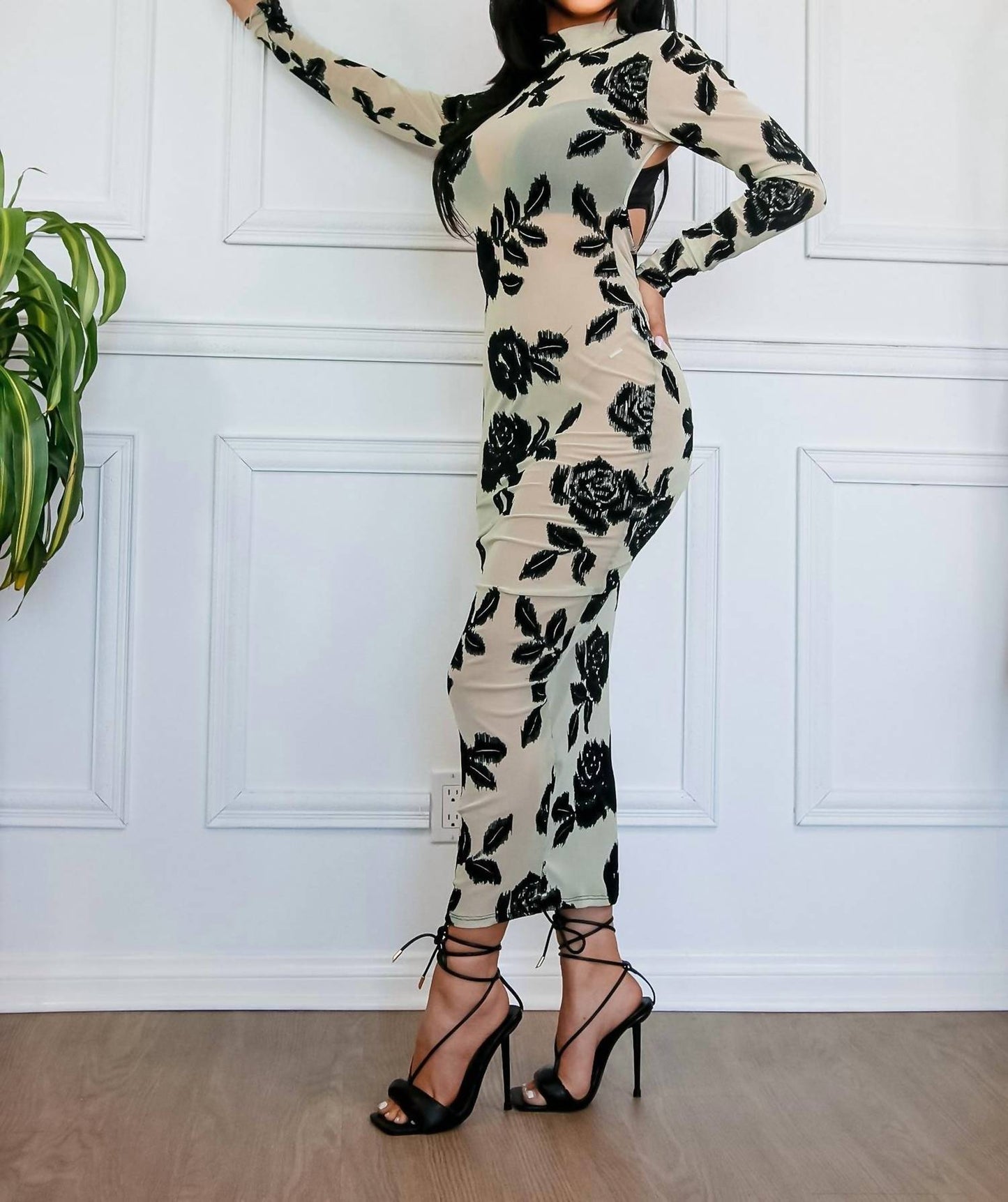 Little Secret Of Mine - Women's Sheer Long Sleeve Midi Dress
