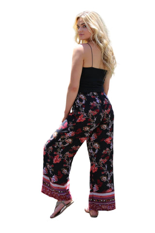Angie - Calça Floral com Estampa de Borda