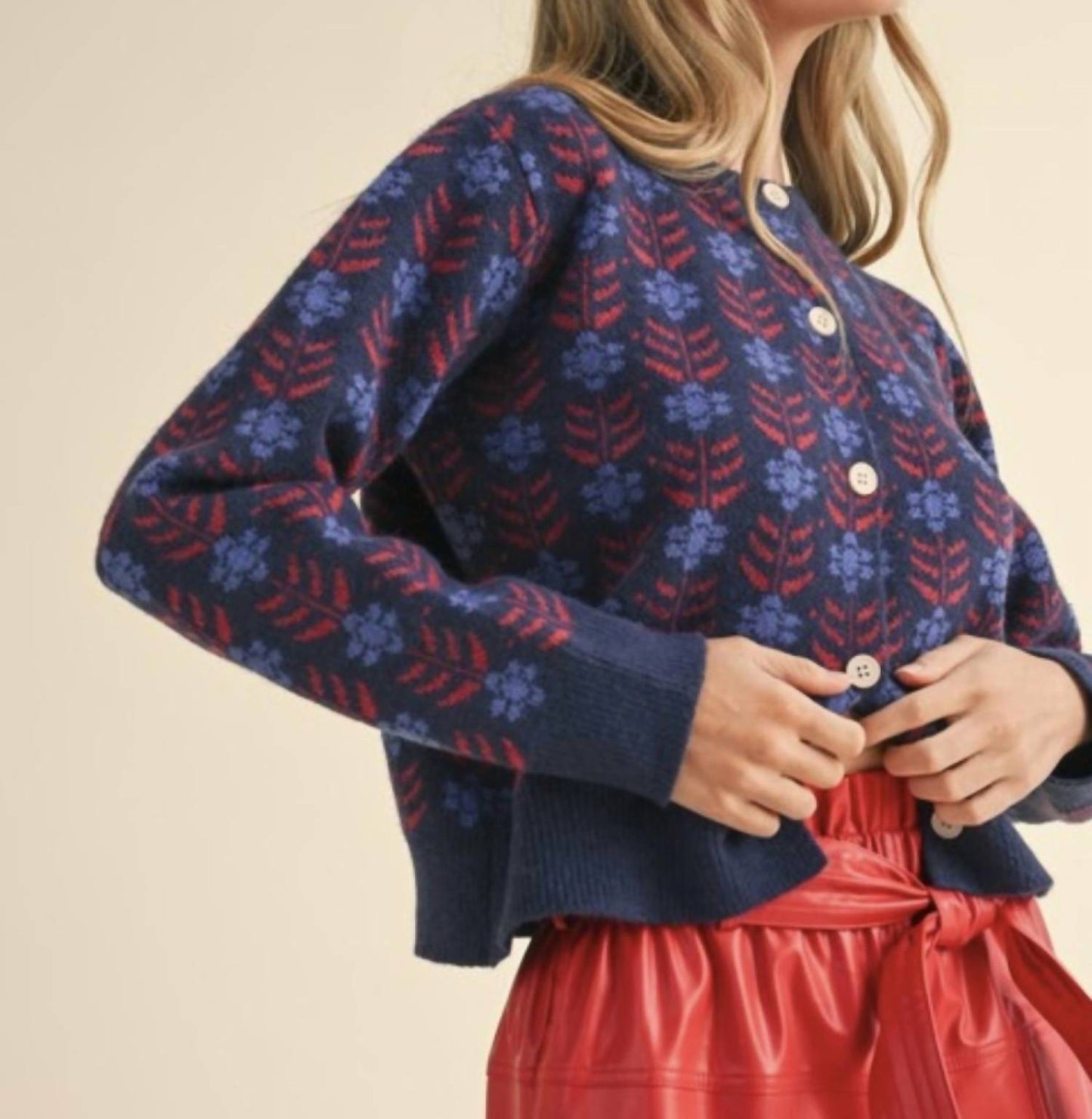 &Merci - Floral knit Button Up Cardigan