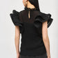 Joseph Ribkoff - Black Chiffon Ruffled Sleeve Turtle Neck Top