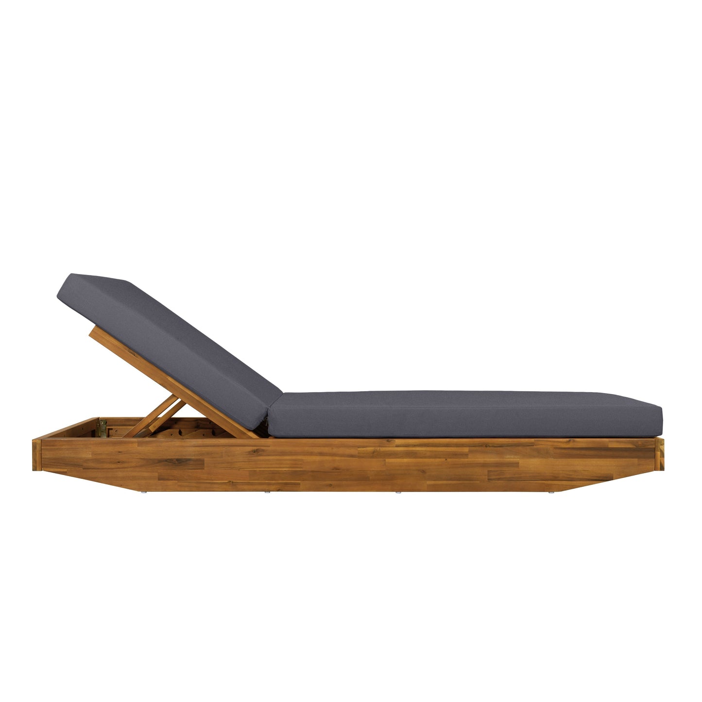 Acacia Wood Chaise Lounge with Cushion - Teak Finish