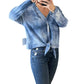 1.State - Tie Dye Button Front Tie Waffle Knit Shirt