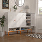 Grid Double Door Shoe Cabinet With Adjustable Compartments and Moisture-Proof Design