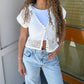 Free People - Lily Crochet Short Sleeve Top