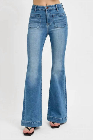 Risen - Full Size Front Patch Pocket Flare Jeans Plus Size