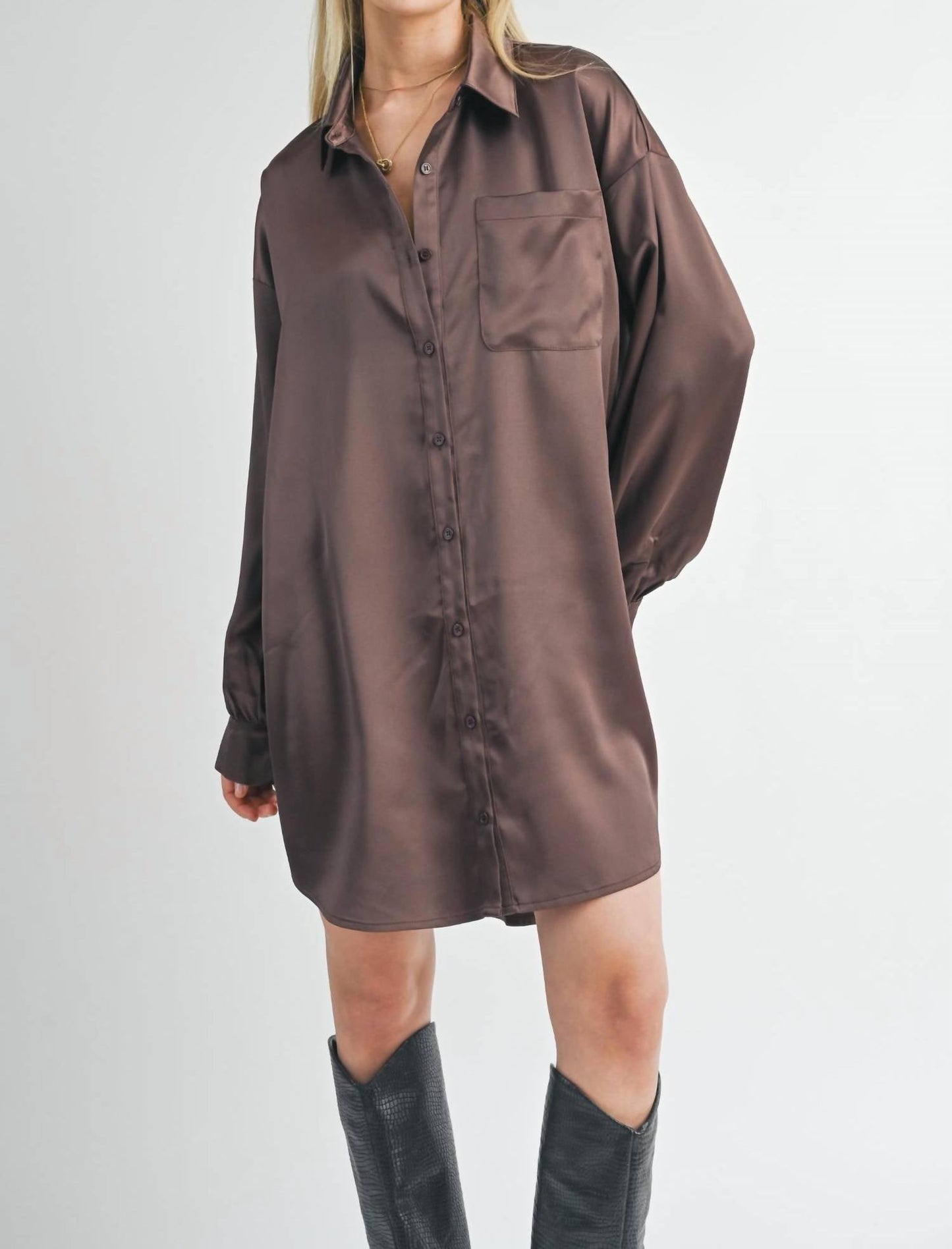 Sage The Label - Collared Oversized Shirt Dress