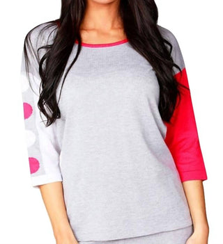 Angel - Blusa de gola redonda com estampa de blocos de cores e manga 3/4