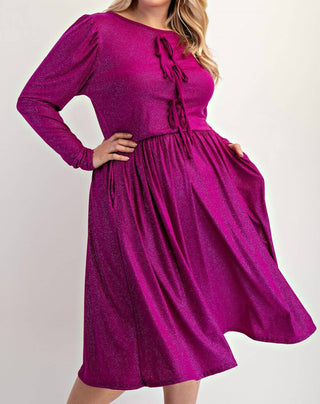 The Curve La - Plus Size Glitter Knit Flare Dress With Bow Details