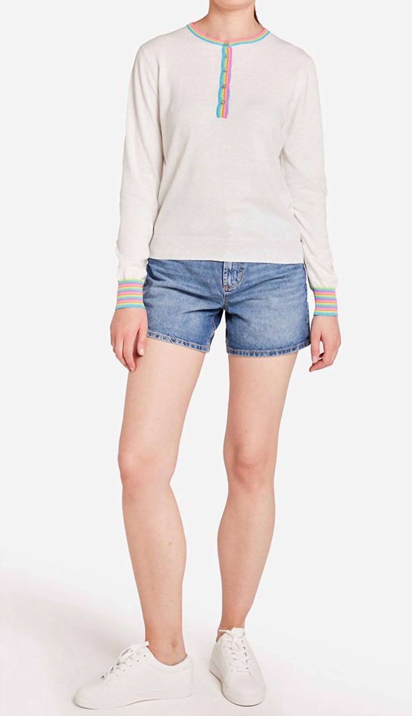 Brodie Cashmere - Rainbow Button Crew