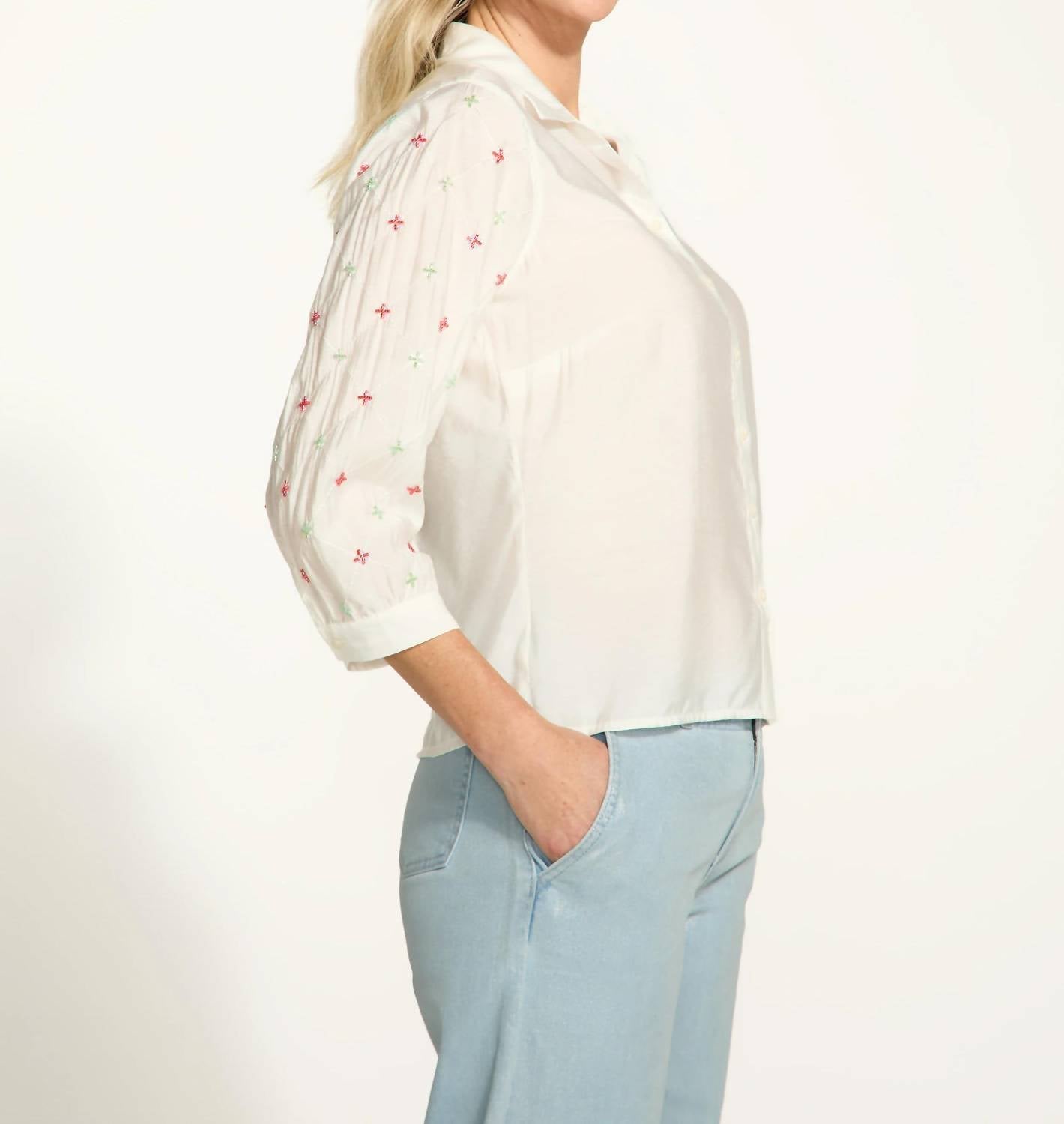 Fdj - Embellished Sleeve Shirt, White