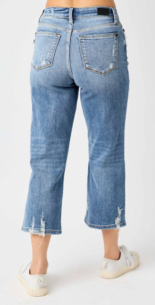 Judy Blue - Calça jeans cropped de cintura alta com botões
