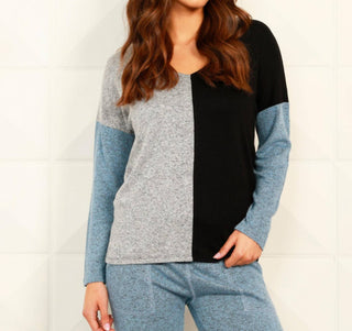 French Kyss - Blusa com decote em V aberto e bloco de cores