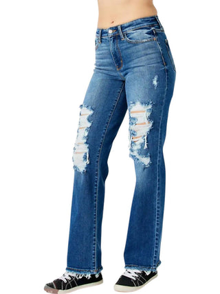 Judy Blue - Calça Jeans Destroy Dad Destroy de Cintura Média