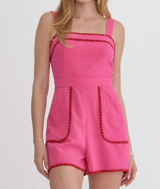 Entro - Solid Romper With Embroidered Detail