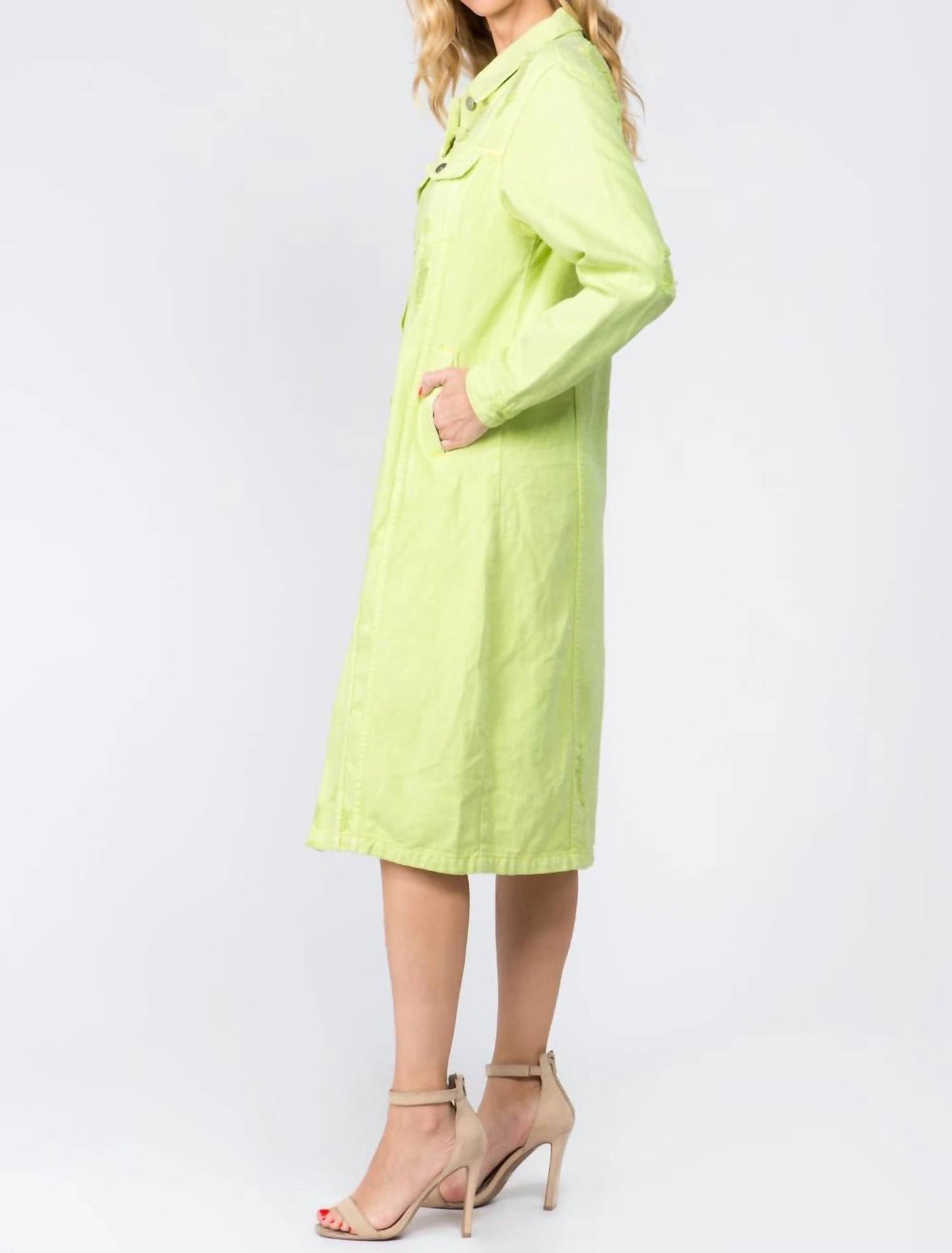 American Bazi - Chic Distressed Denim Button-up Dress