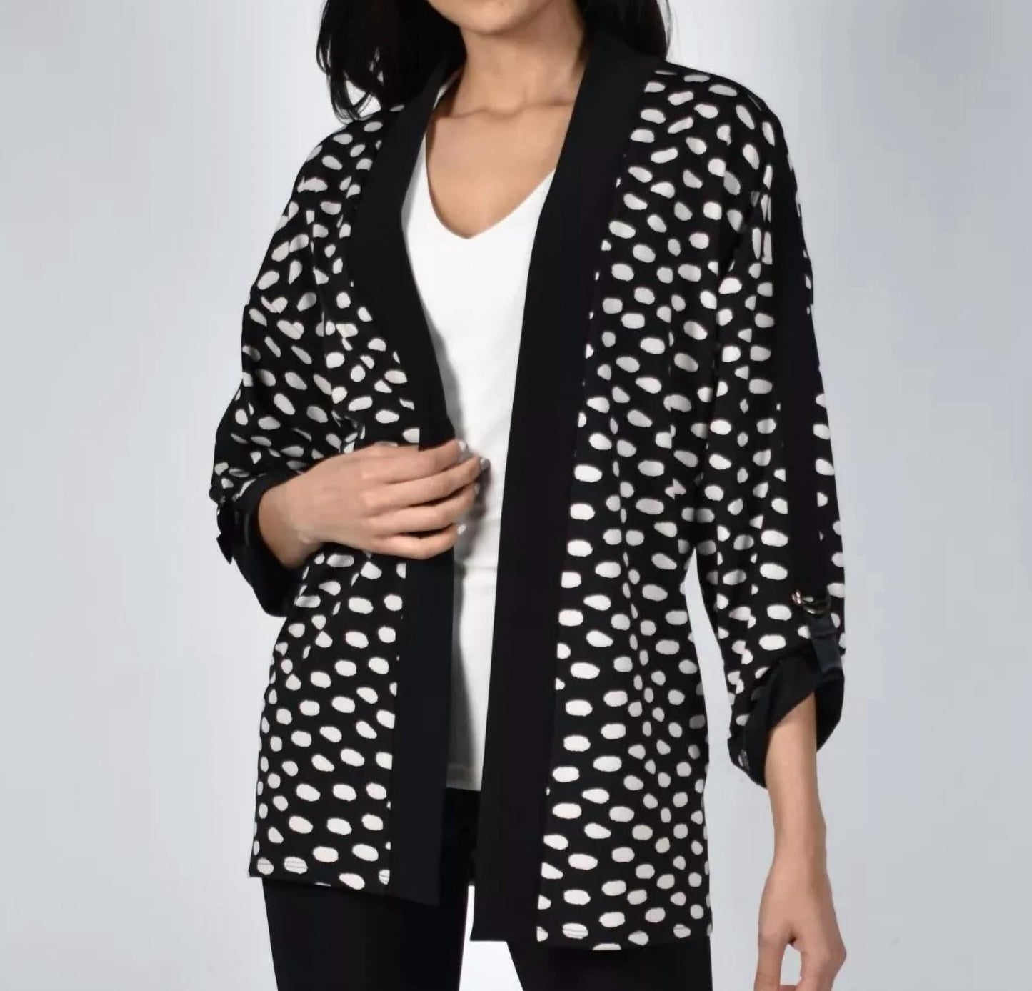 Frank Lyman - Dot Print Roll-up Sleeves Cardigan