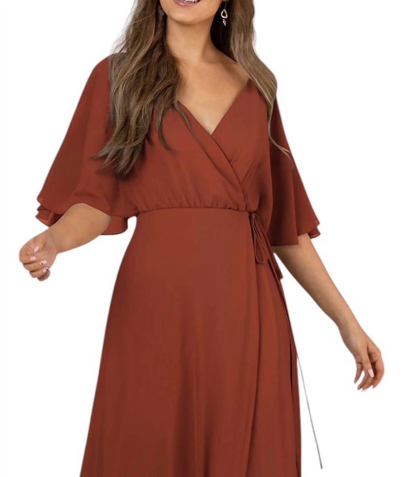 Sorella Vita - Full-Length Bridesmaid Wrap Dress with ¾ Flutter Sleeves
