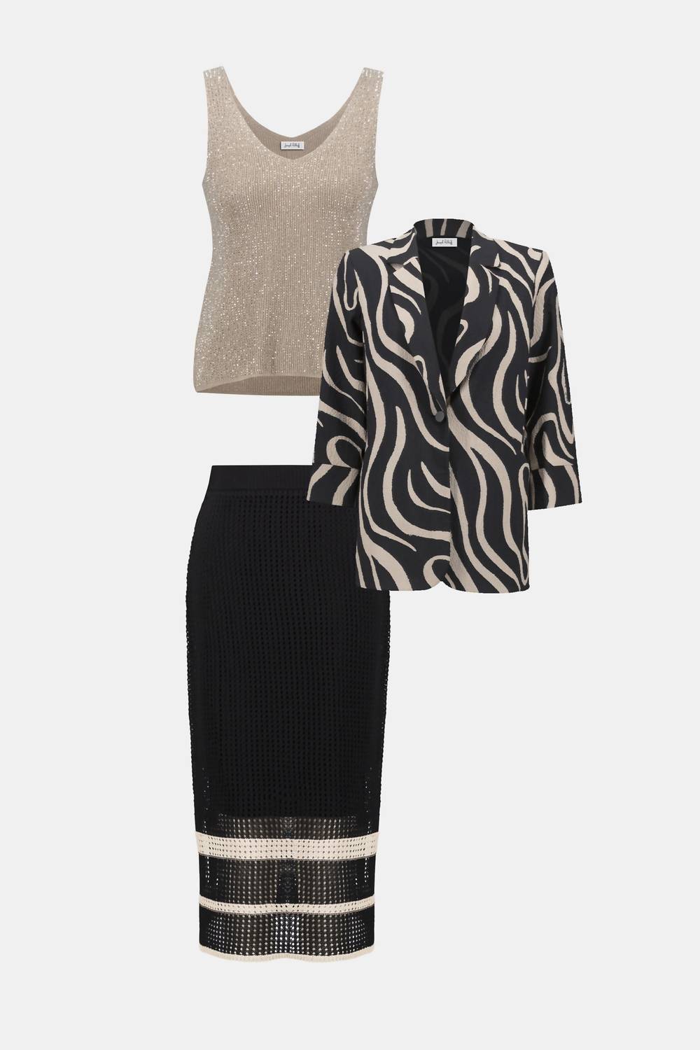Joseph Ribkoff - Sweater Knit Open Stitch Stripe Skirt