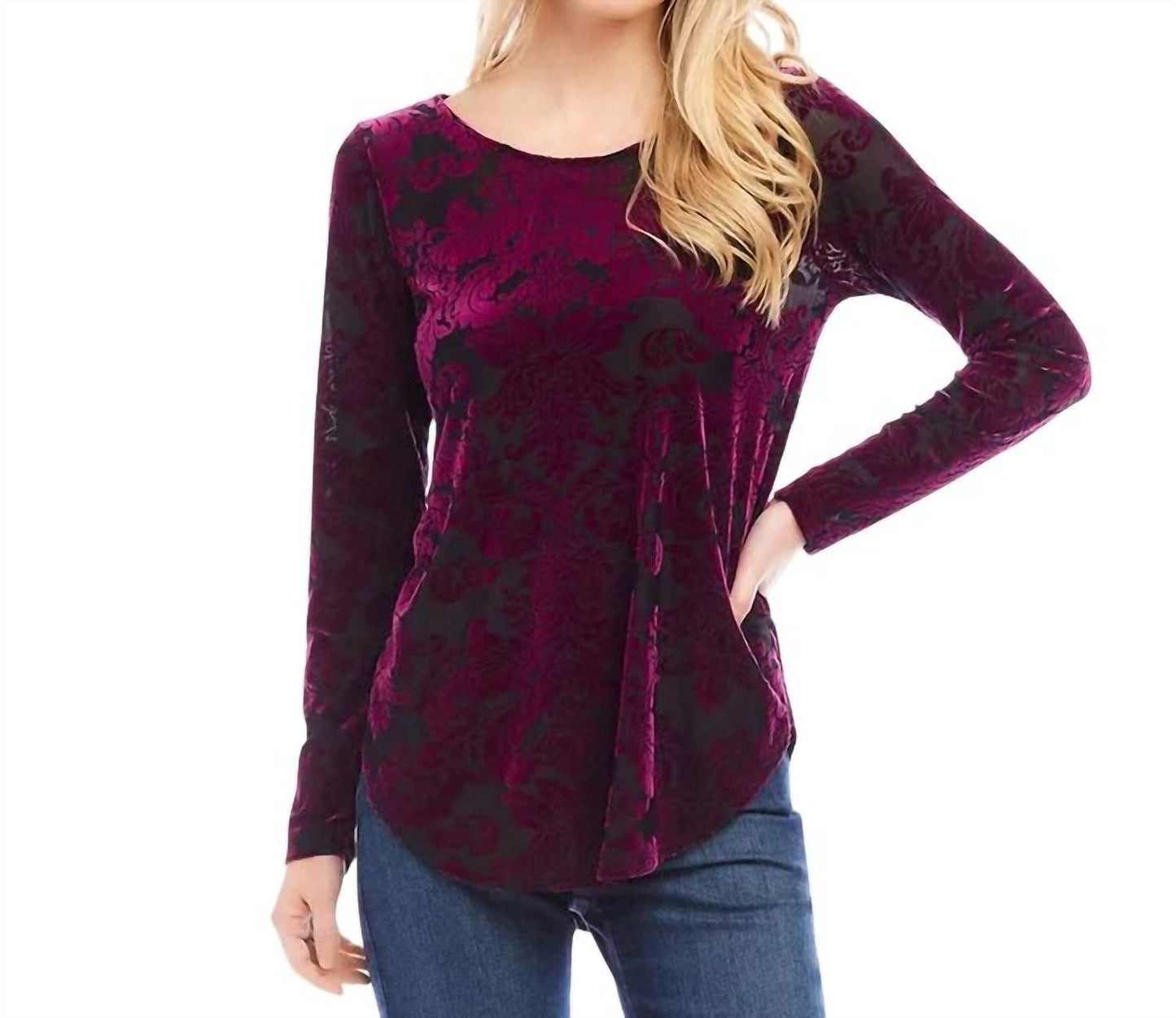Karen Kane - Velvet Burnout Shirttail Top