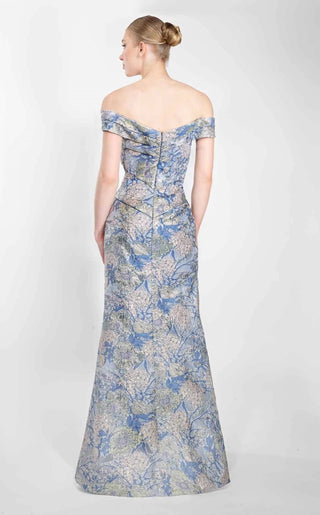 Janique - Bow Ornate Floral Evening Gown