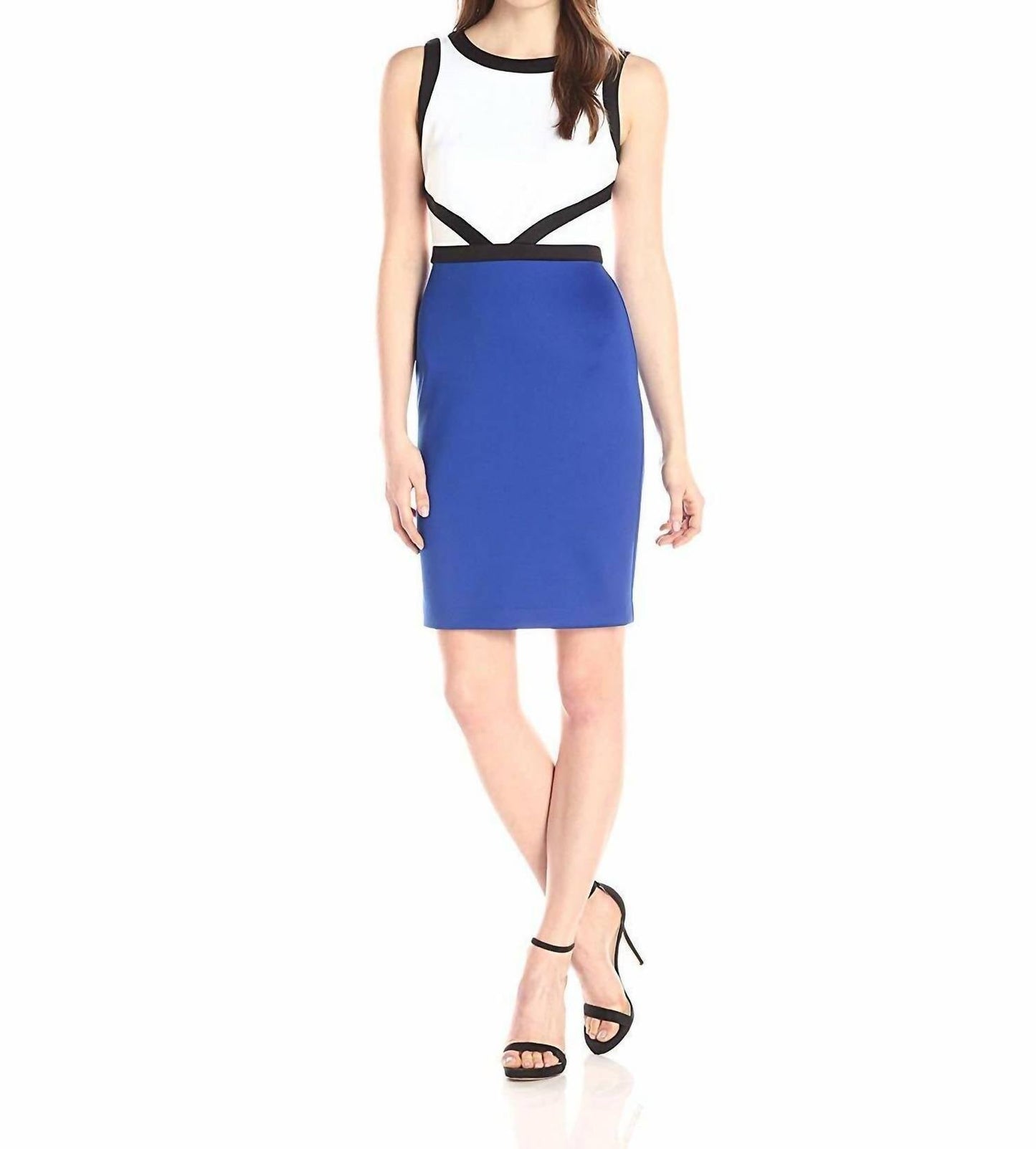 Calvin Klein - Sleeveless Fitted Sheath Neoprene Colorblock Scuba Dress