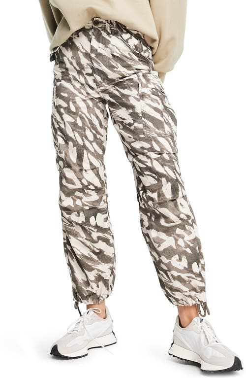 Topshop High Waist Cotton Utility Pants in Stone, Size 6 Us