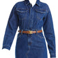 Bayeas - Resa Long Sleeve Fray Hem Denim Mini Shirtdress
