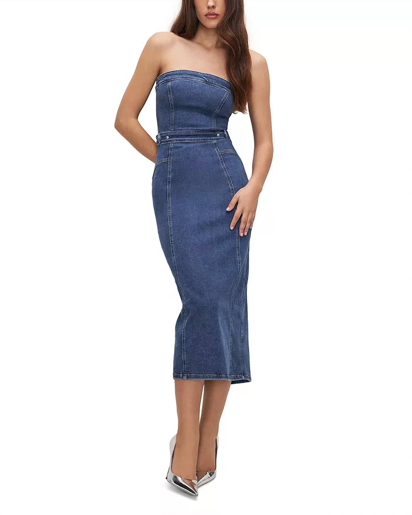 Good American - Denim Tube Midi Dress