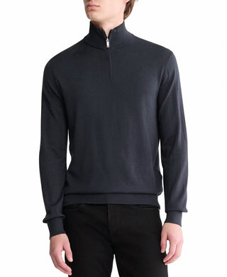 Calvin Klein - Suéter com zíper em mistura de lã merino fina e 1/4