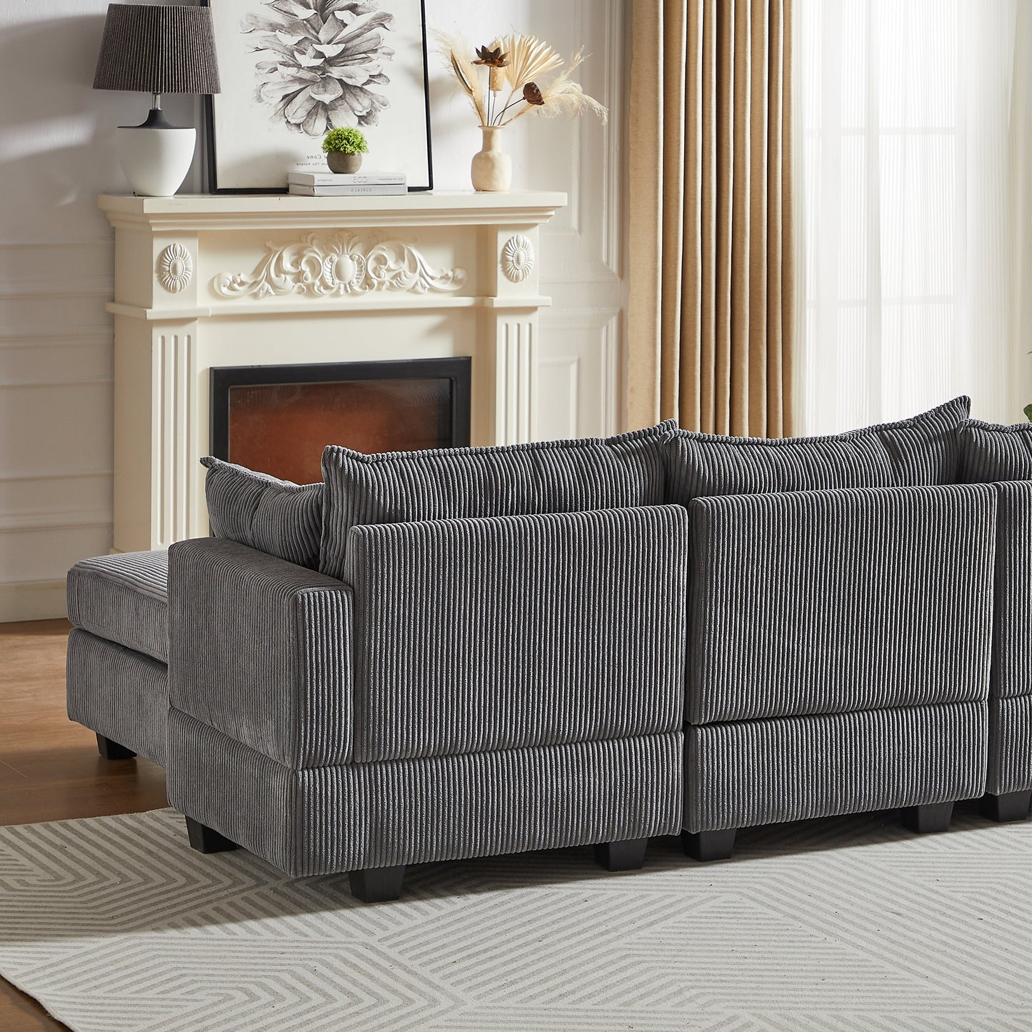 113.5'' Modular Sectional Corduroy Sofa with Storage Ottoman