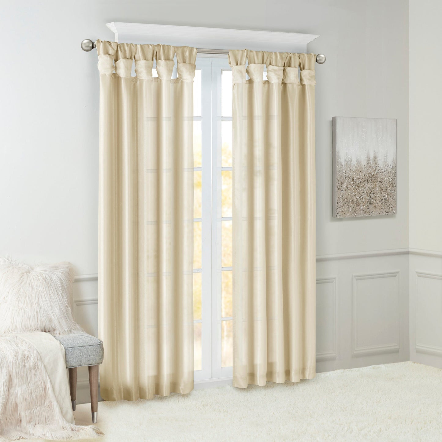 Twist Tab Lined Window Curtain Panel Champagne 50x95