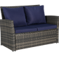 4 Pieces Outdoor Patio Furniture Set with Rattan Chairs and Tempered Glass Table