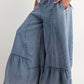 Easel - Ruffle Bottom Hem Washed Wide Leg Palazzo Pants