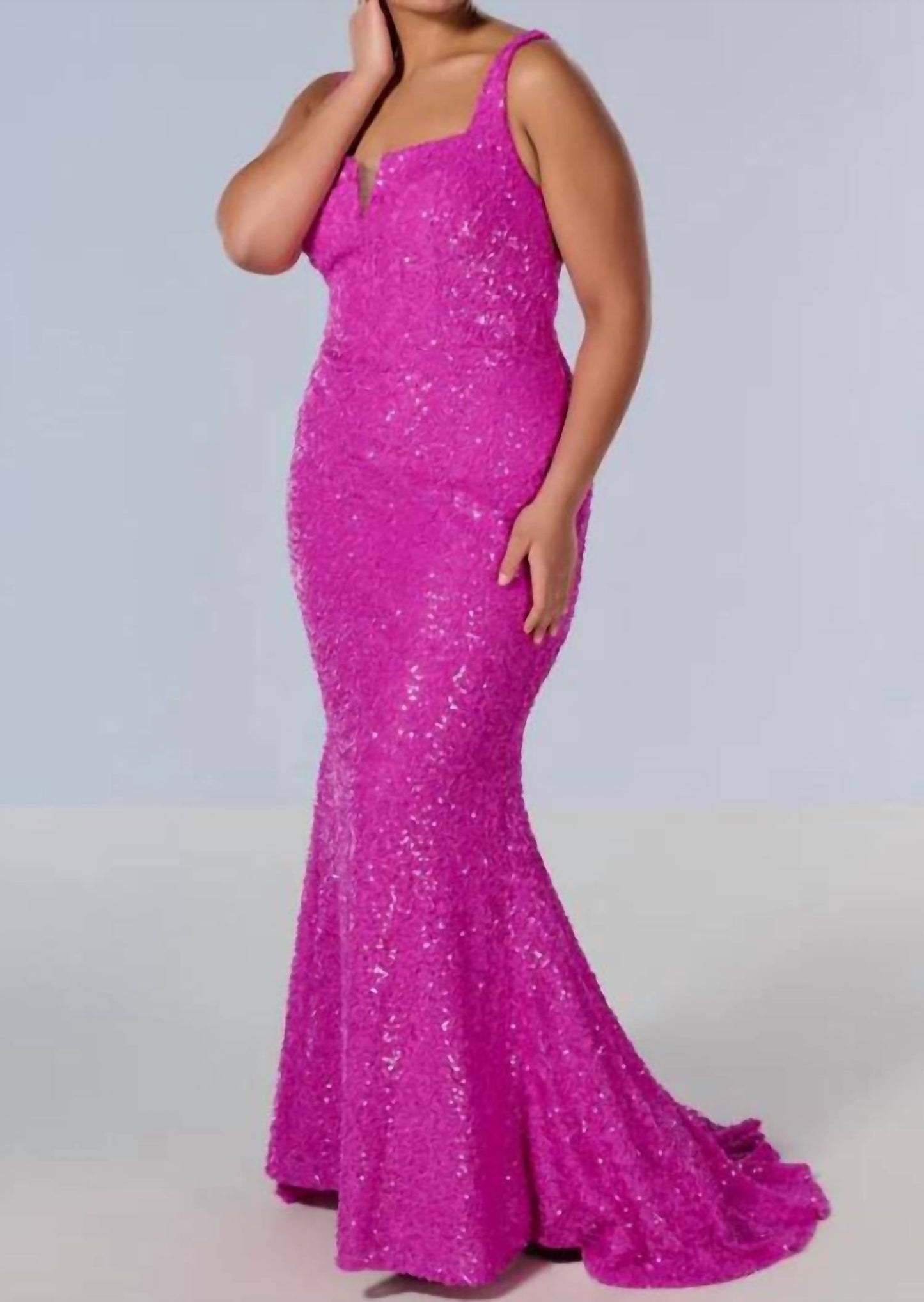 Amarra - Notched Neck Sequin Prom Dress