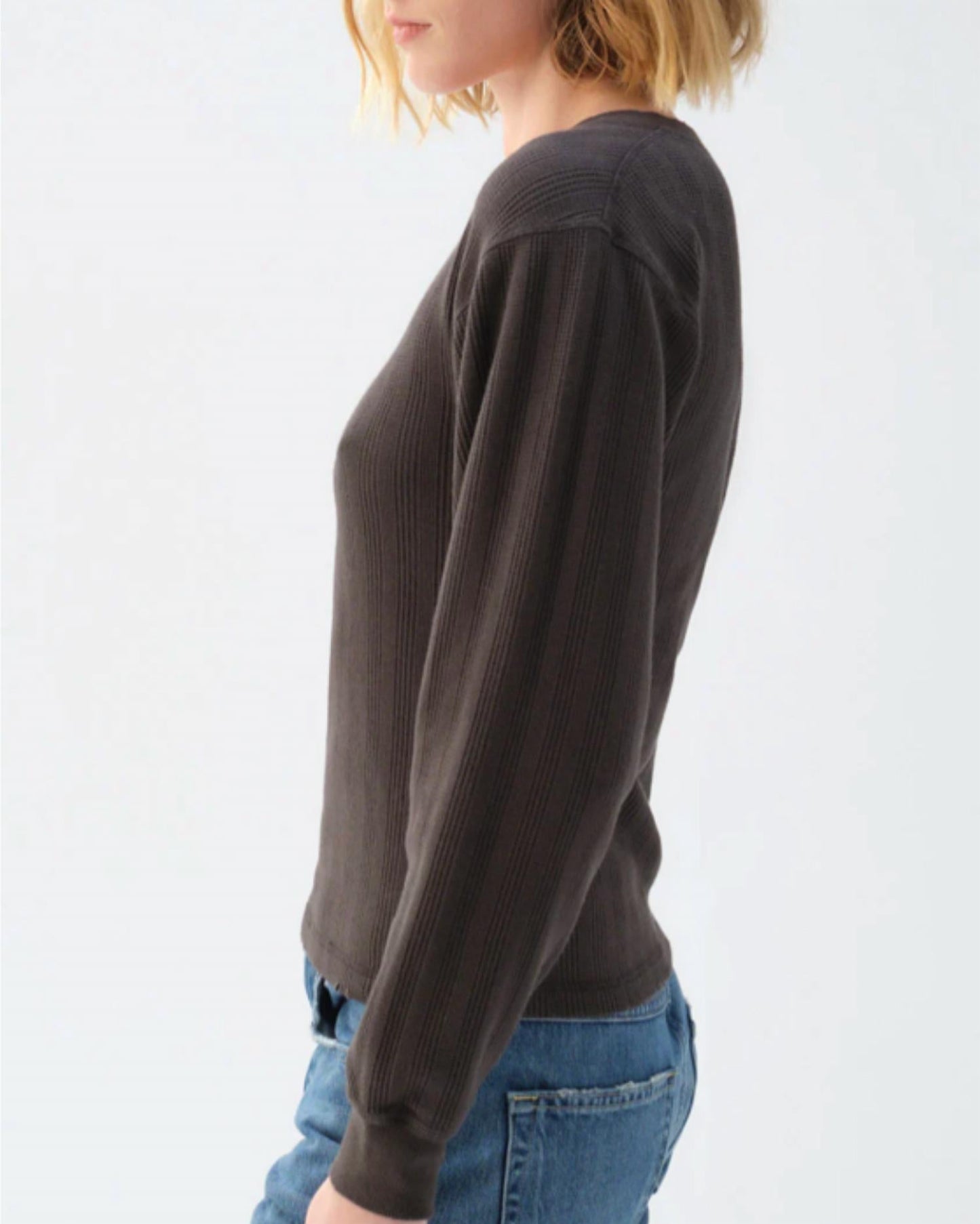 Amo - Beau Waffle Knit Long Sleeve Top