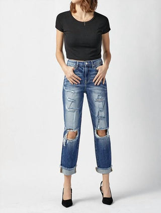 Risen - Calça Jeans Boyfriend Destroyed de Cintura Alta