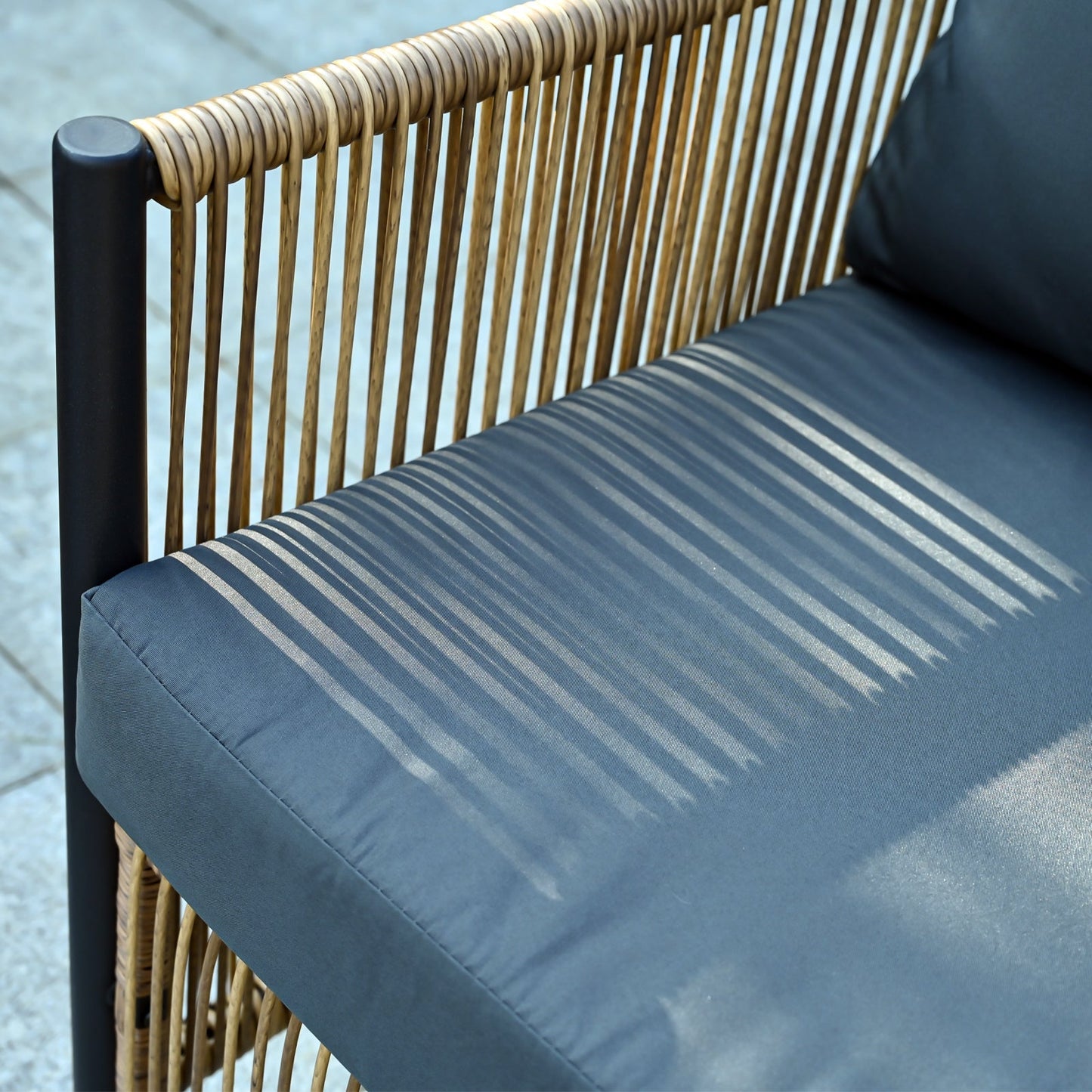 Outdoor PE Wicker 2-Seater Sofa Set with Grey Cushions and Table