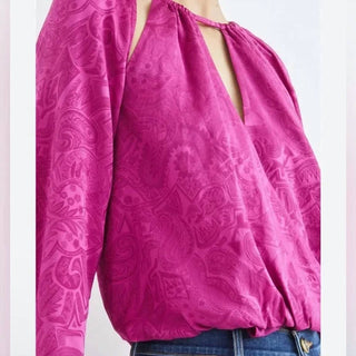 Veronica Beard - Blusa de seda mista com mangas bufantes e estampa paisley Sionne