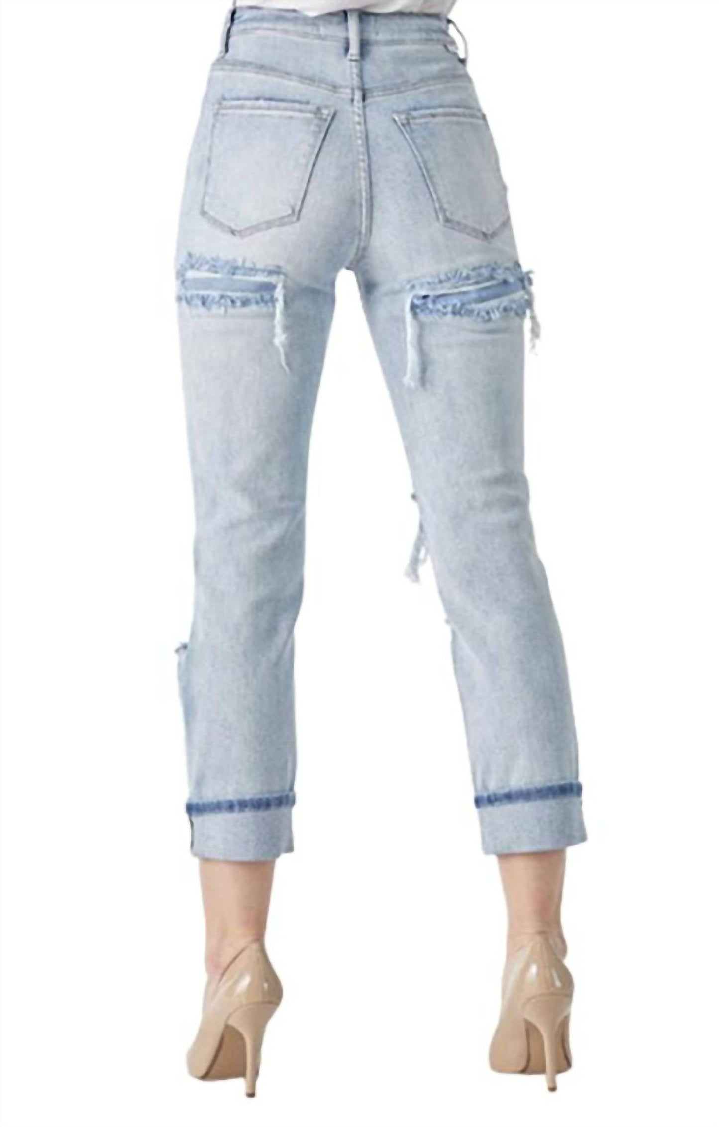 Risen - Women's Distressed High Rise Straight Jean