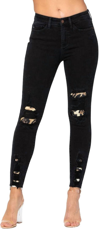 Judy Blue - Calça jeans skinny desgastada com estampa animal