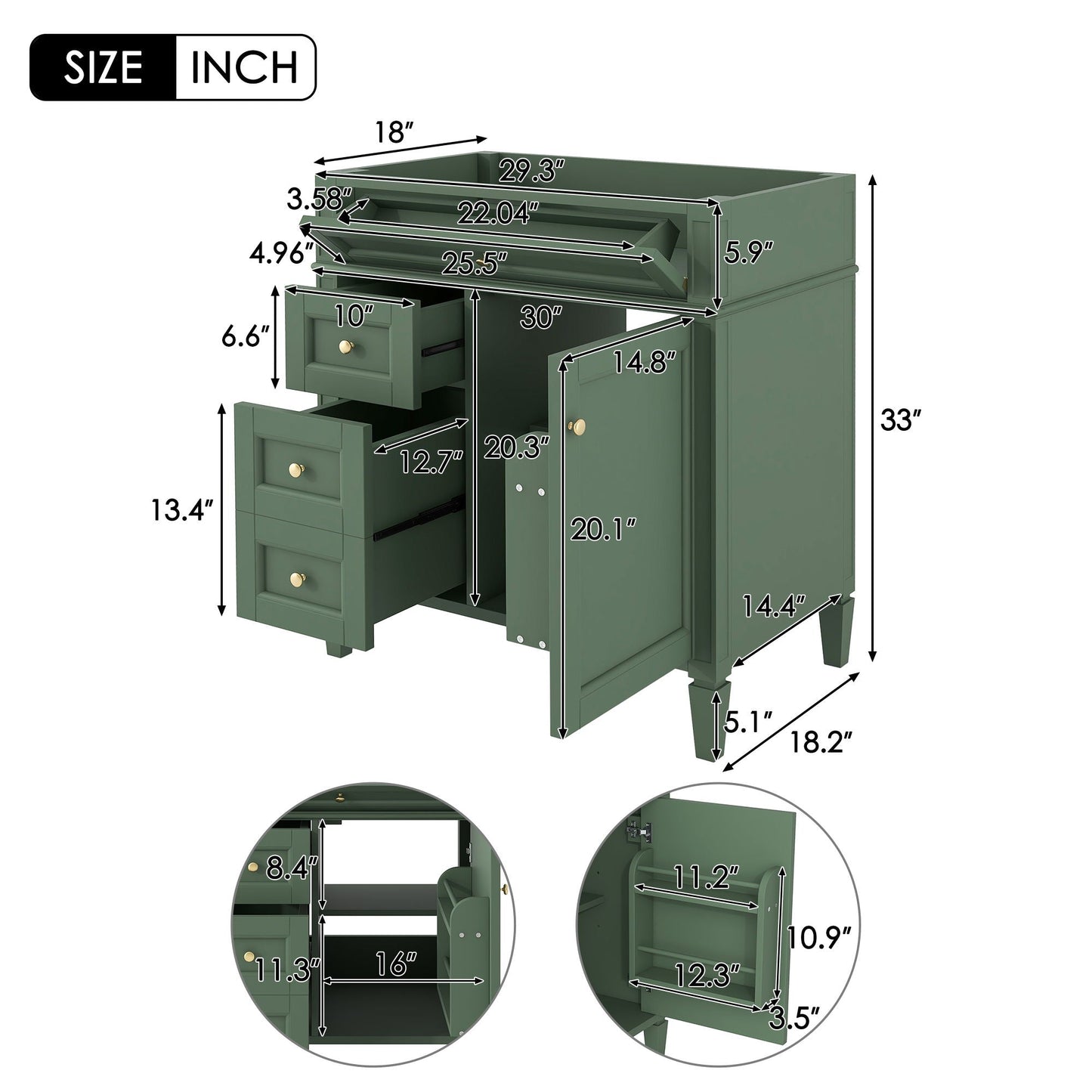 Bathroom Vanity With 2 Drawers and Tip-Out Drawer Storage Cabinet