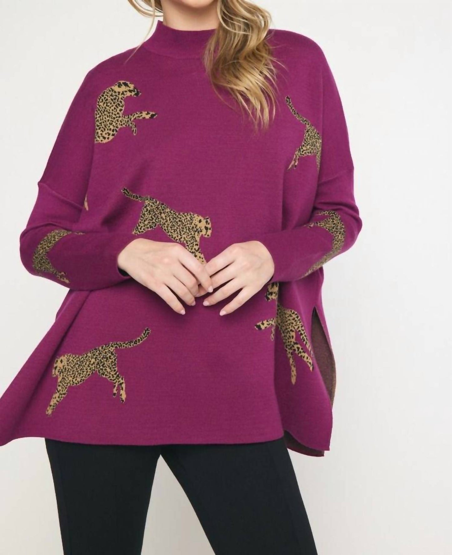 Entro - Leopard Poncho Tunic Sweater