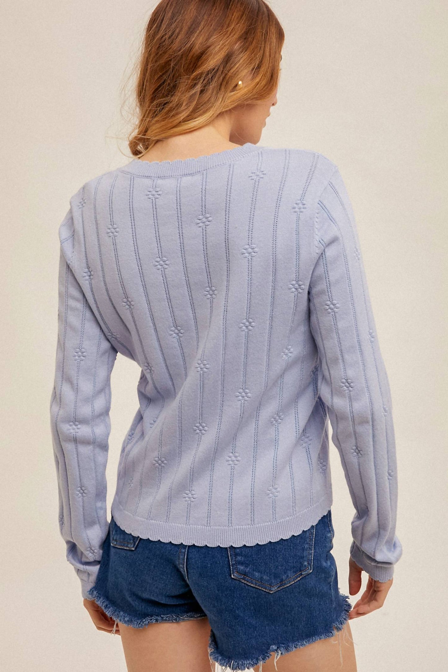 Hem & Thread - Floral Detail Scallop Edge Cardigan