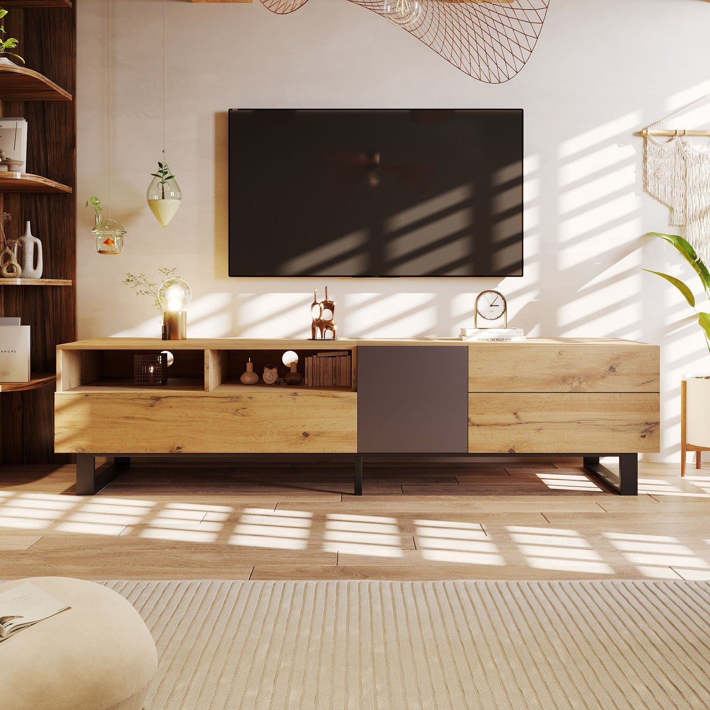 TV Stand for 80" TV With Double Storage Space