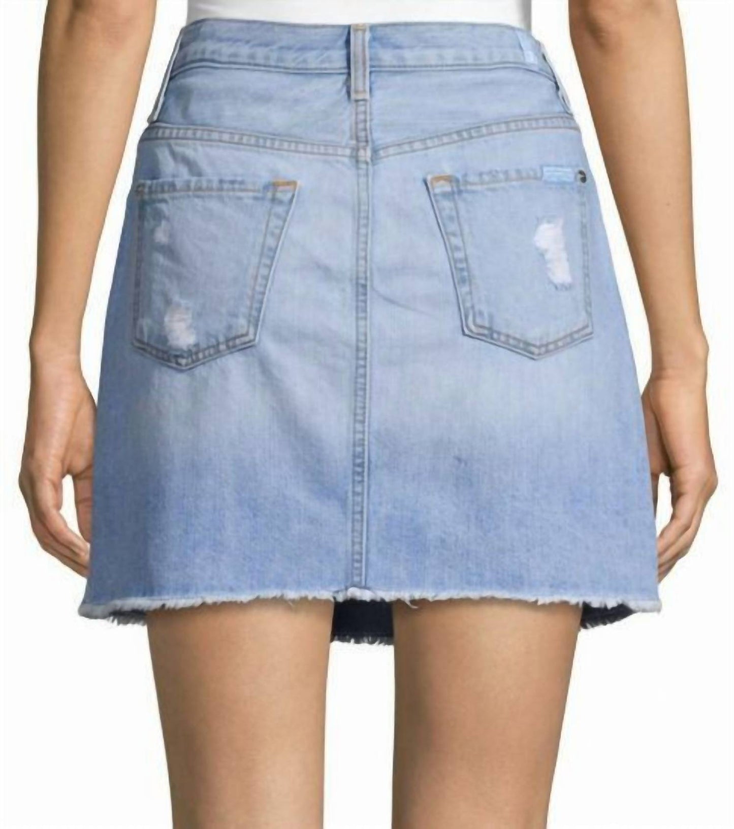 7 For All Mankind - Denim Frayed Hem Santa Cruz Mini Skirt