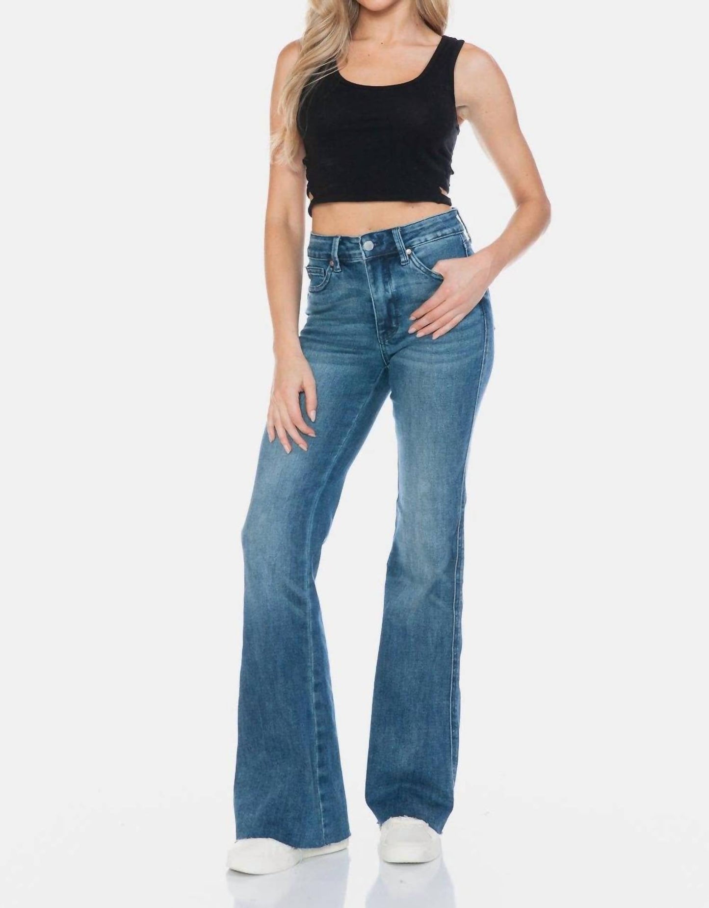 Judy Blue - Mid Rise Medium Wash Tummy Control Cut Hem Flare
