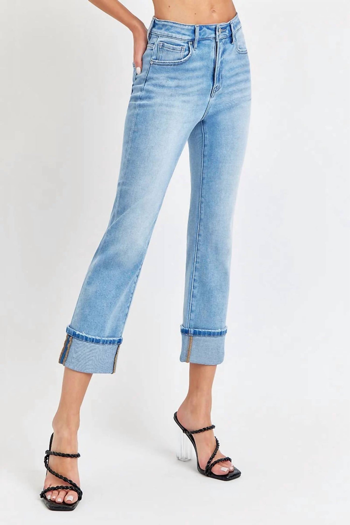 Risen - High Rise Cuffed Straight Jeans