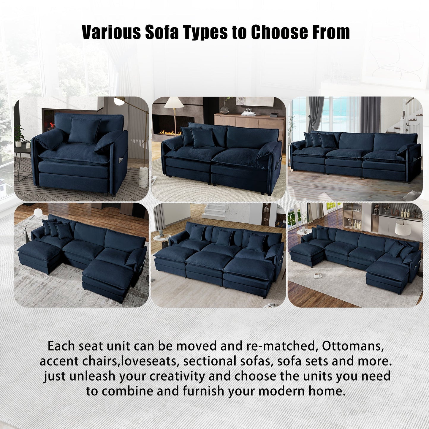 Modular Sectional Sofa Oversized Deep Seat L Shaped Couch Set for Living Room