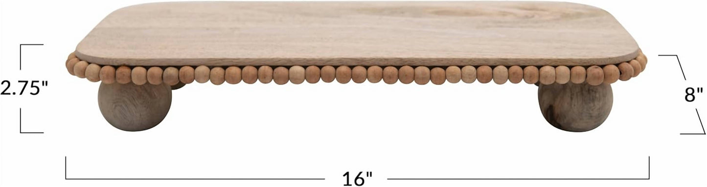 Creative Co-Op - Mango Wood Pedestal With Wood Beads Serving Tray