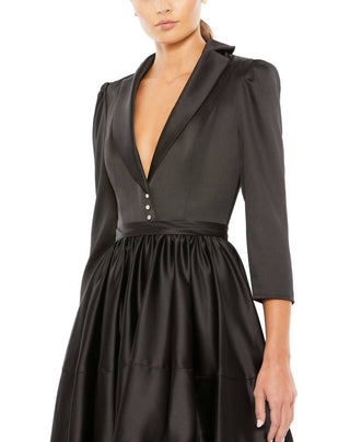 Mac Duggal - Satin 3/4 Sleeve Fit And Flare Blazer Dress